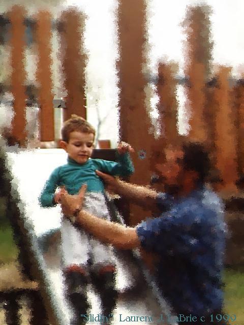 An orphan enjoys his new slide